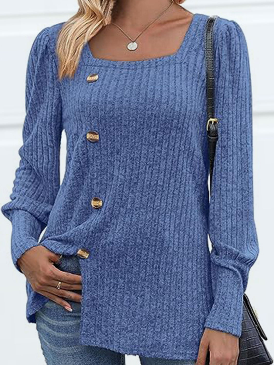 Decorative Button Square Neck Top – Trendsi | ClozArt