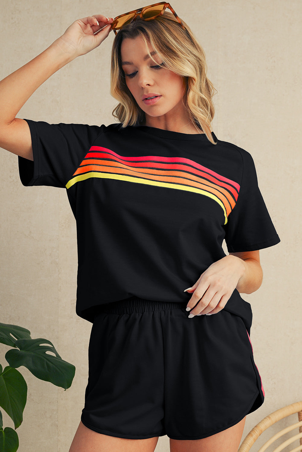 Beau Blue Colorful Striped Casual Tee – Shewin | ClozArt
