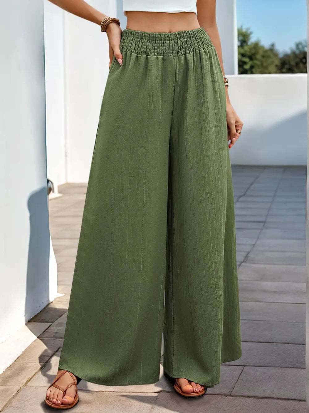 Perfee Smocked Wide Leg Pants – Trendsi | ClozArt