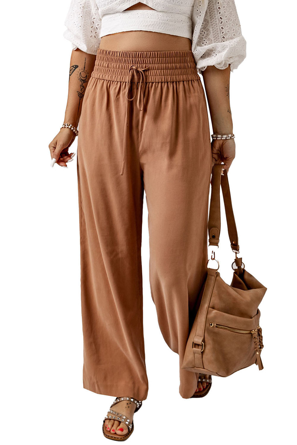 Drawstring Smocked Waist Wide Leg Pants – Trendsi | ClozArt