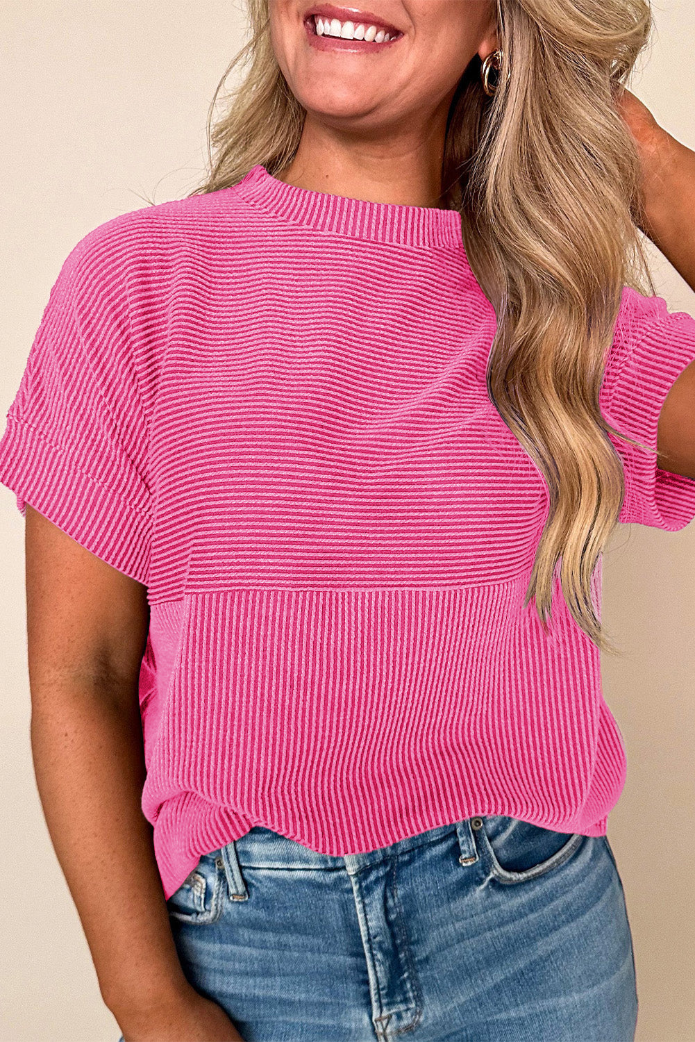 Myosotis Plain Corded Mock Neck T Shirt – Shewin | ClozArt