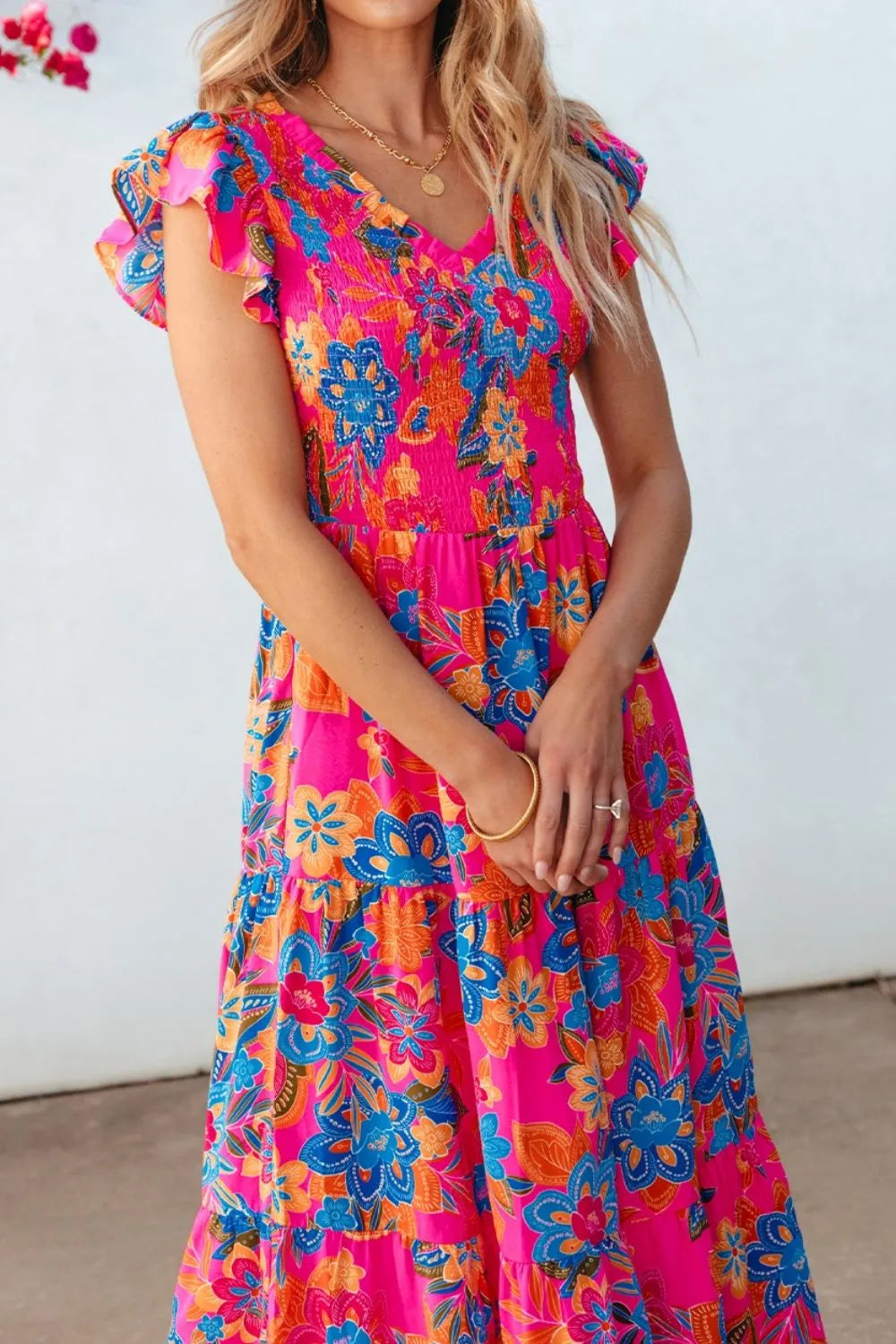 Boho Floral V Neck Ruffle Tiered Dress – Trendsi | ClozArt