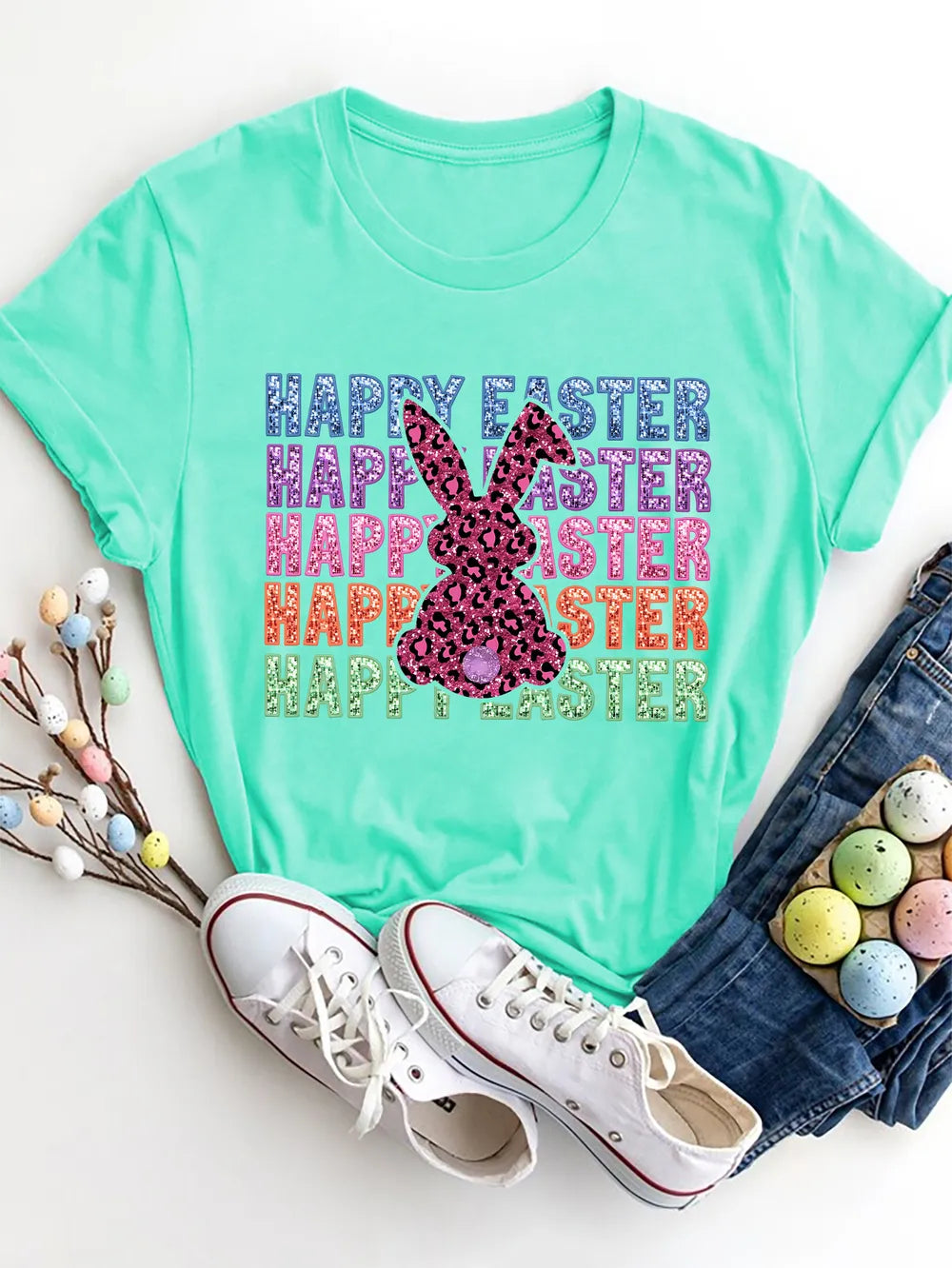 HAPPY EASTER Round Neck Short Sleeve T-Shirt – Trendsi | ClozArt