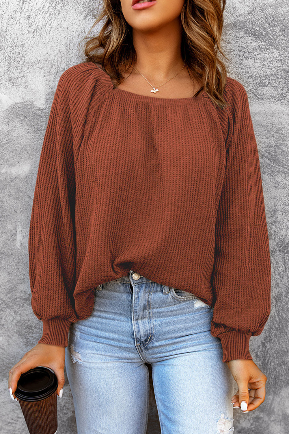 Square Neck Waffle-Knit Top – Trendsi | ClozArt