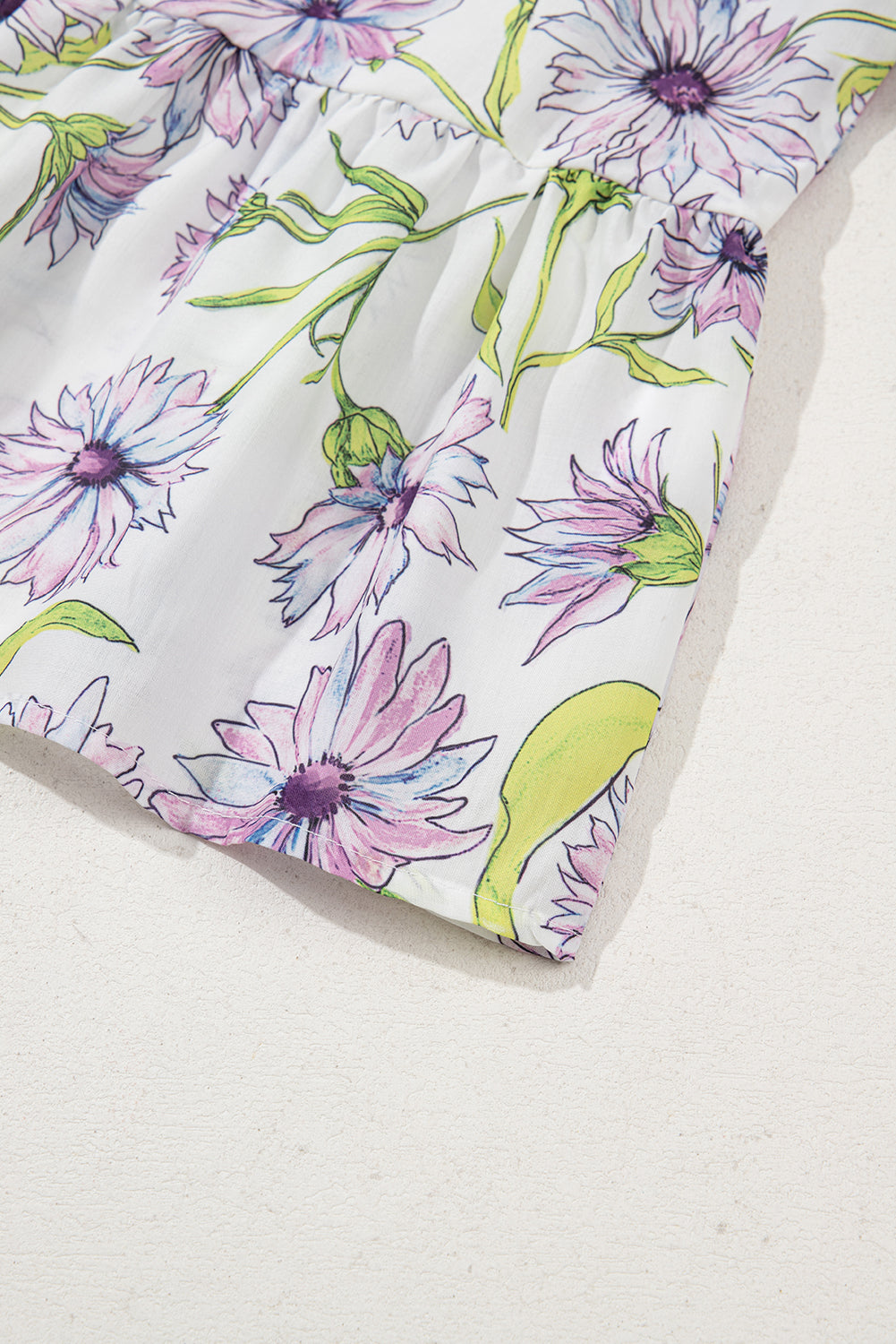 Purple Floral Print Ruffle Pop of Color Neckline Blouse – Shewin | ClozArt