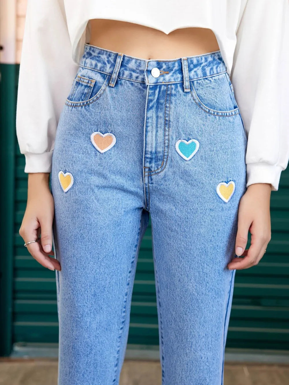 Heart Straight Leg Jeans with Pockets – Trendsi | ClozArt