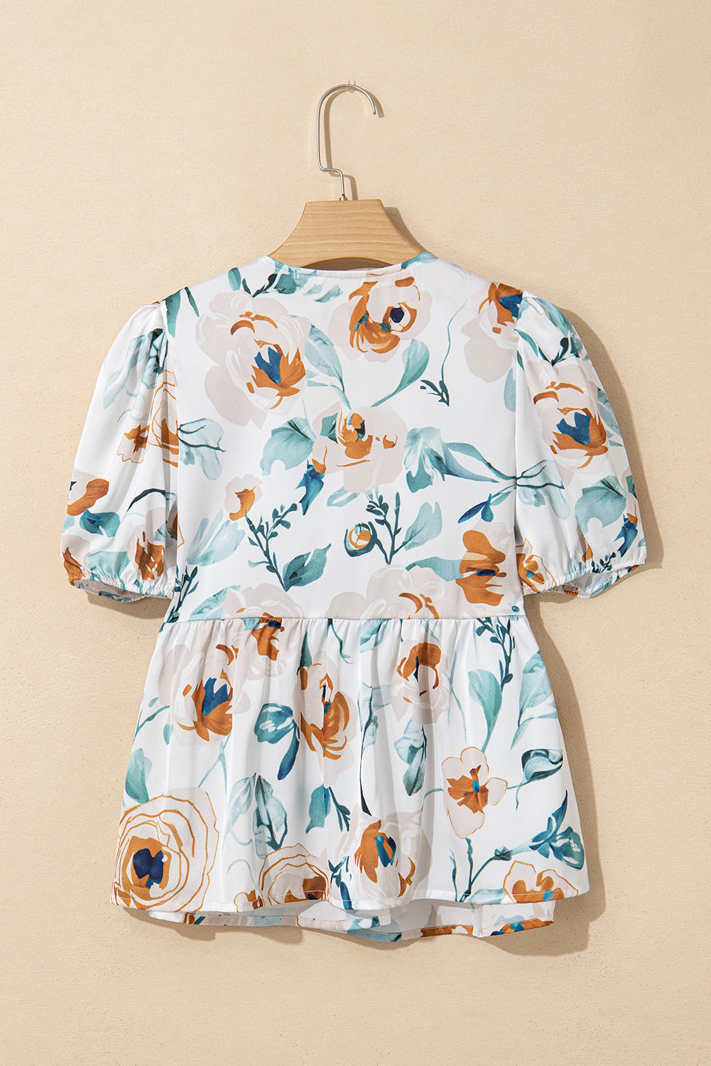 Green Floral Print Puff Sleeve V Neck Babydoll Blouse – Shewin | ClozArt