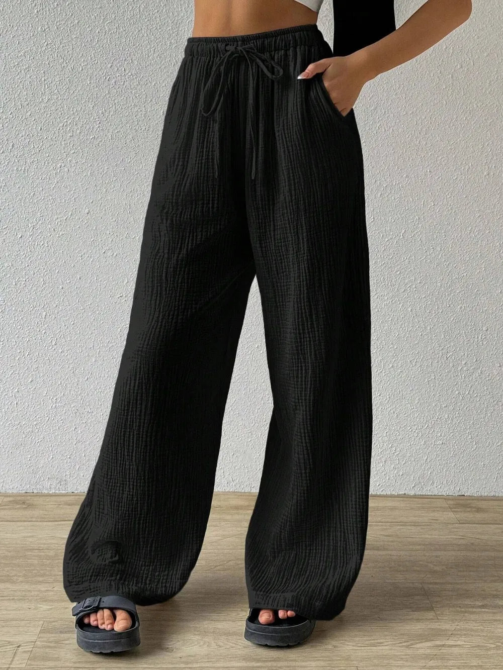Drawstring Wide Leg Pants – Trendsi | ClozArt