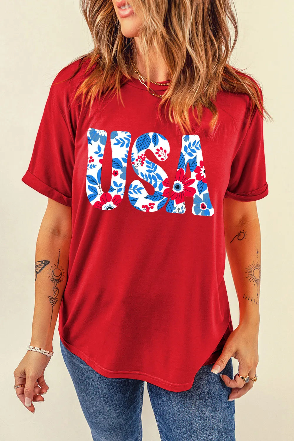 USA Round Neck Short Sleeve T-Shirt – Trendsi | ClozArt