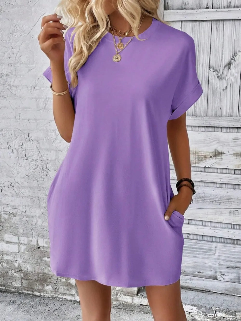 Pocketed Round Neck Short Sleeve Dress – Trendsi | ClozArt