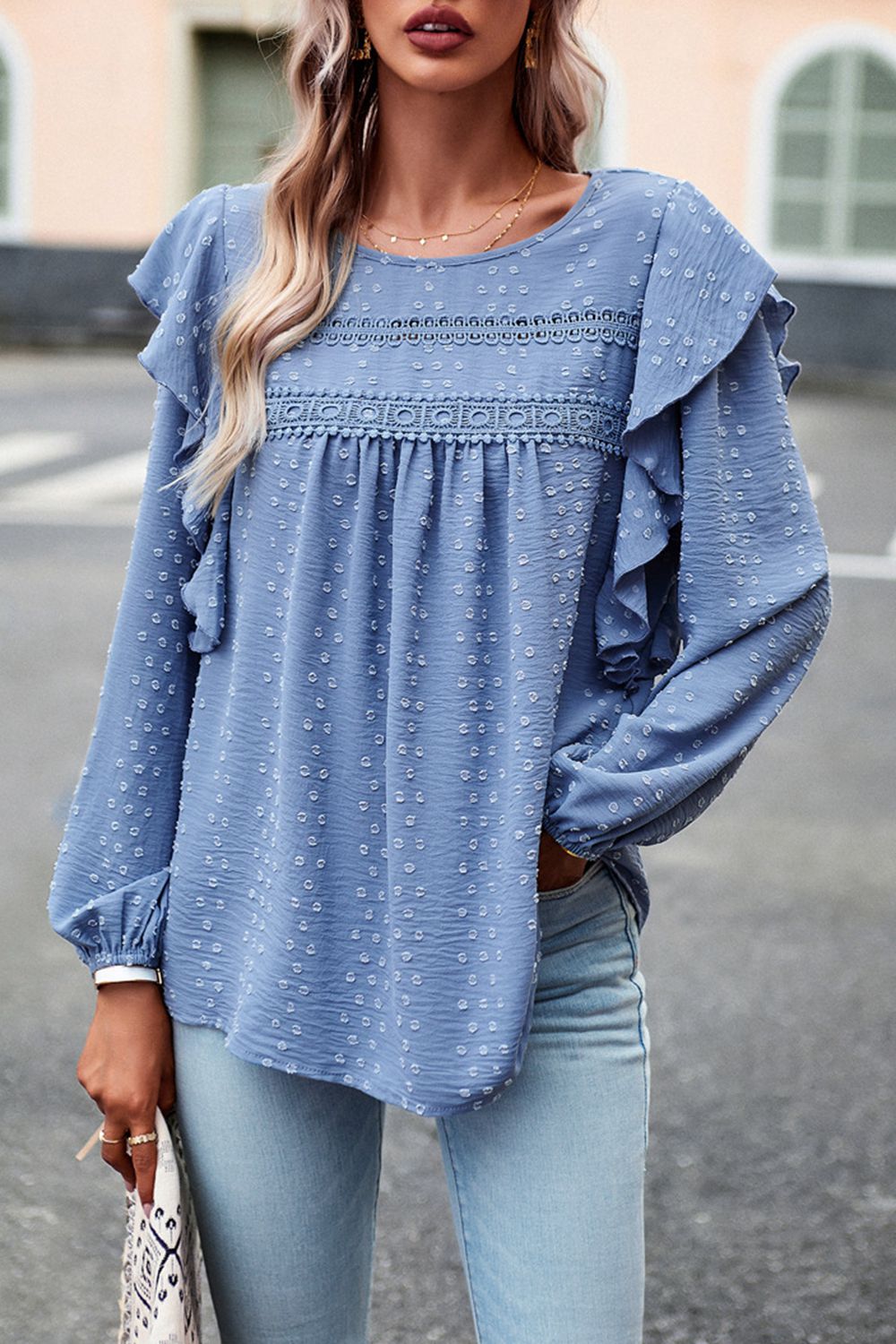 Devine Ruffle Trim Balloon Sleeve Blouse – Trendsi | ClozArt