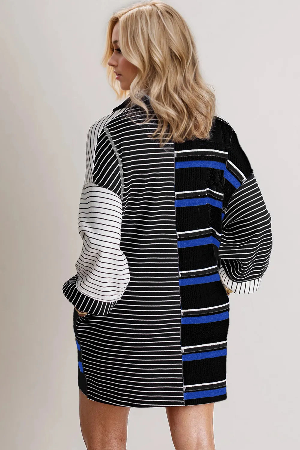 Oh Full Size Striped Half Button Long Sleeve Mini Dress – Trendsi | ClozArt