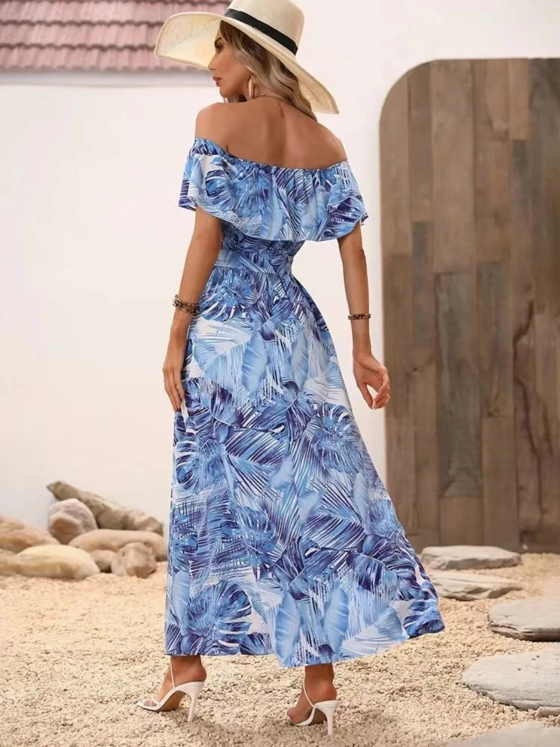 Ruffled Printed Off Shoulder Maxi Dress – Trendsi | ClozArt