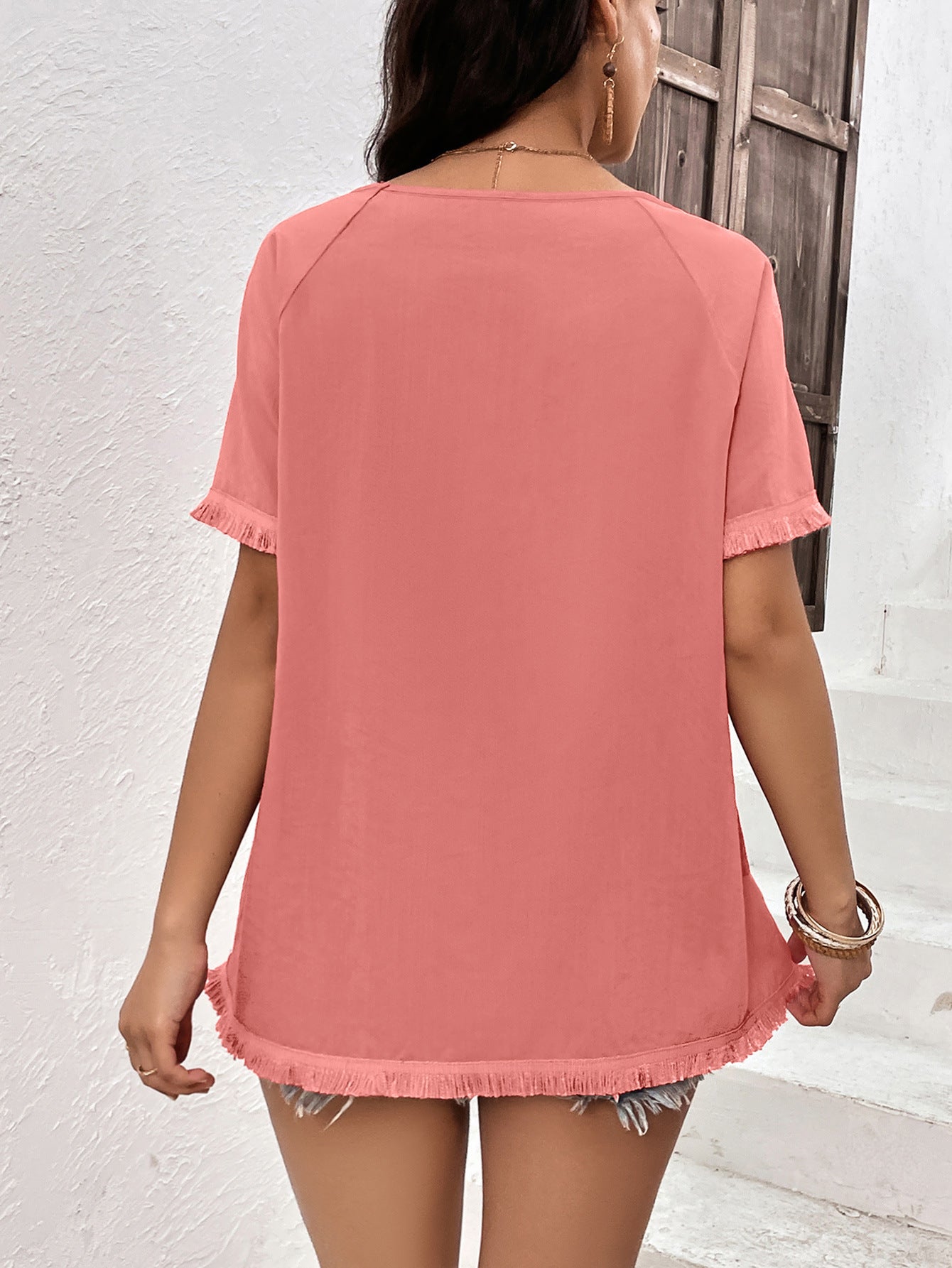 Ivy Lane Round Neck Raglan Sleeve Fringe Detail Top – Trendsi | ClozArt