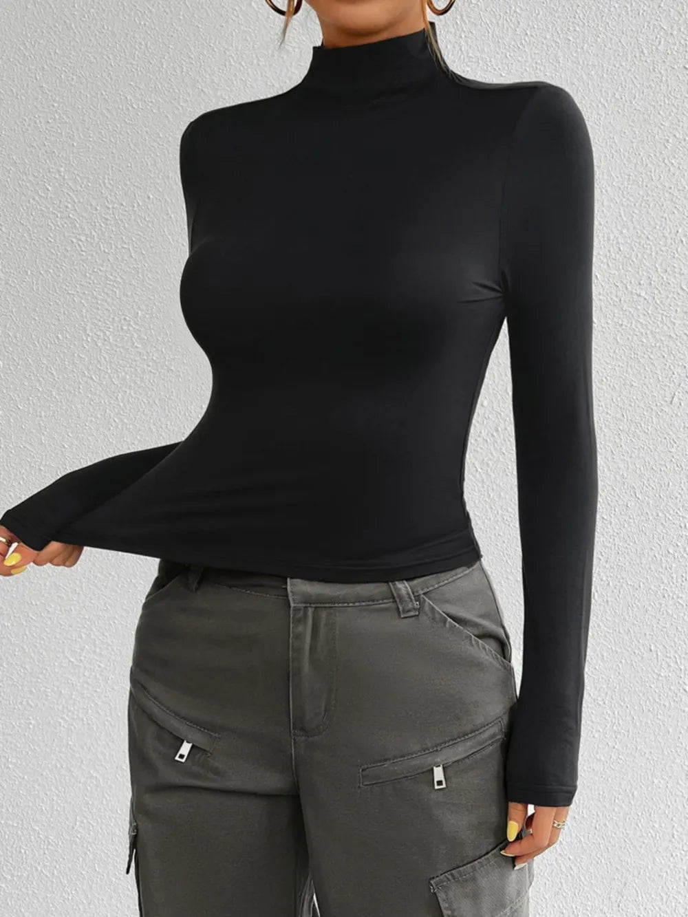 Devine Mock Neck Long Sleeve T-Shirt – Trendsi | ClozArt