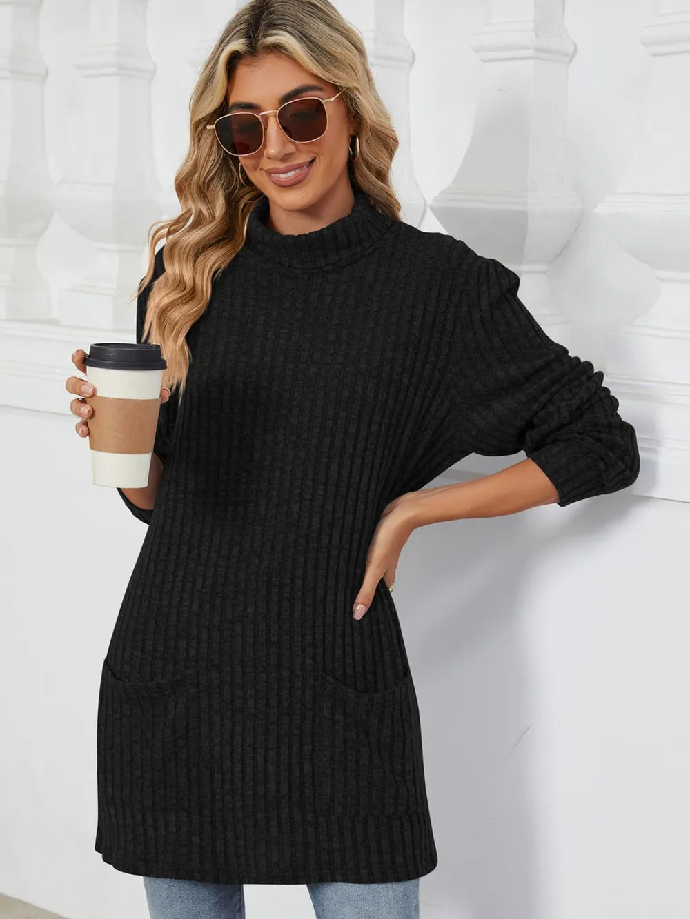 Ribbed Mock Neck Long Sleeve T-Shirt – Trendsi | ClozArt