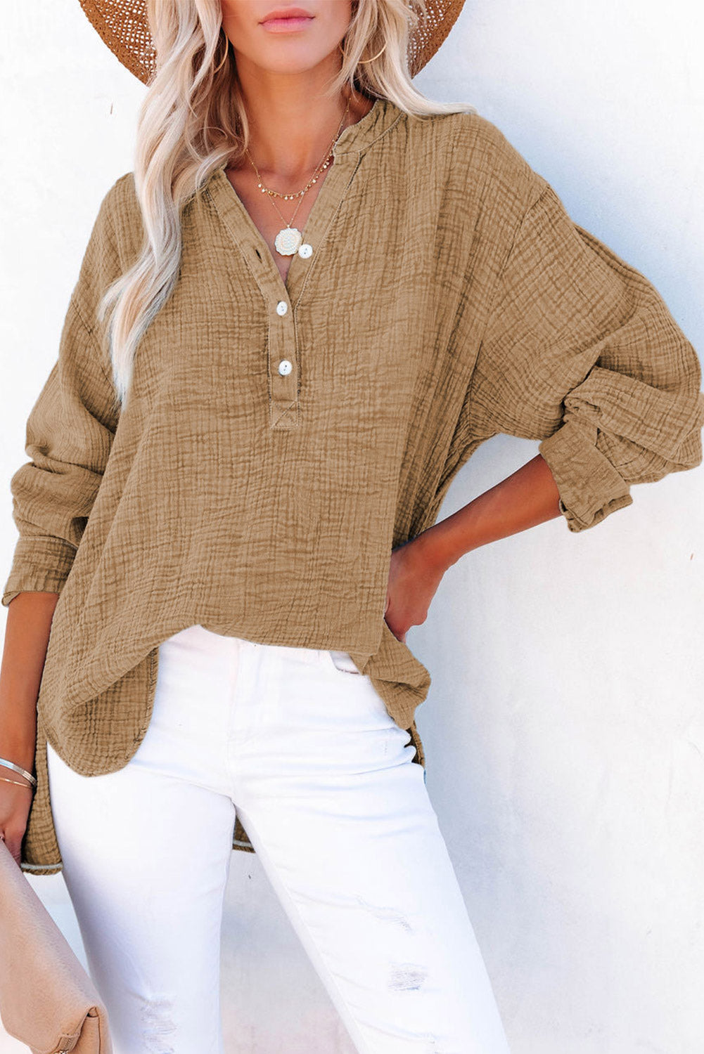 Buttoned Long Sleeve Blouse – Trendsi | ClozArt