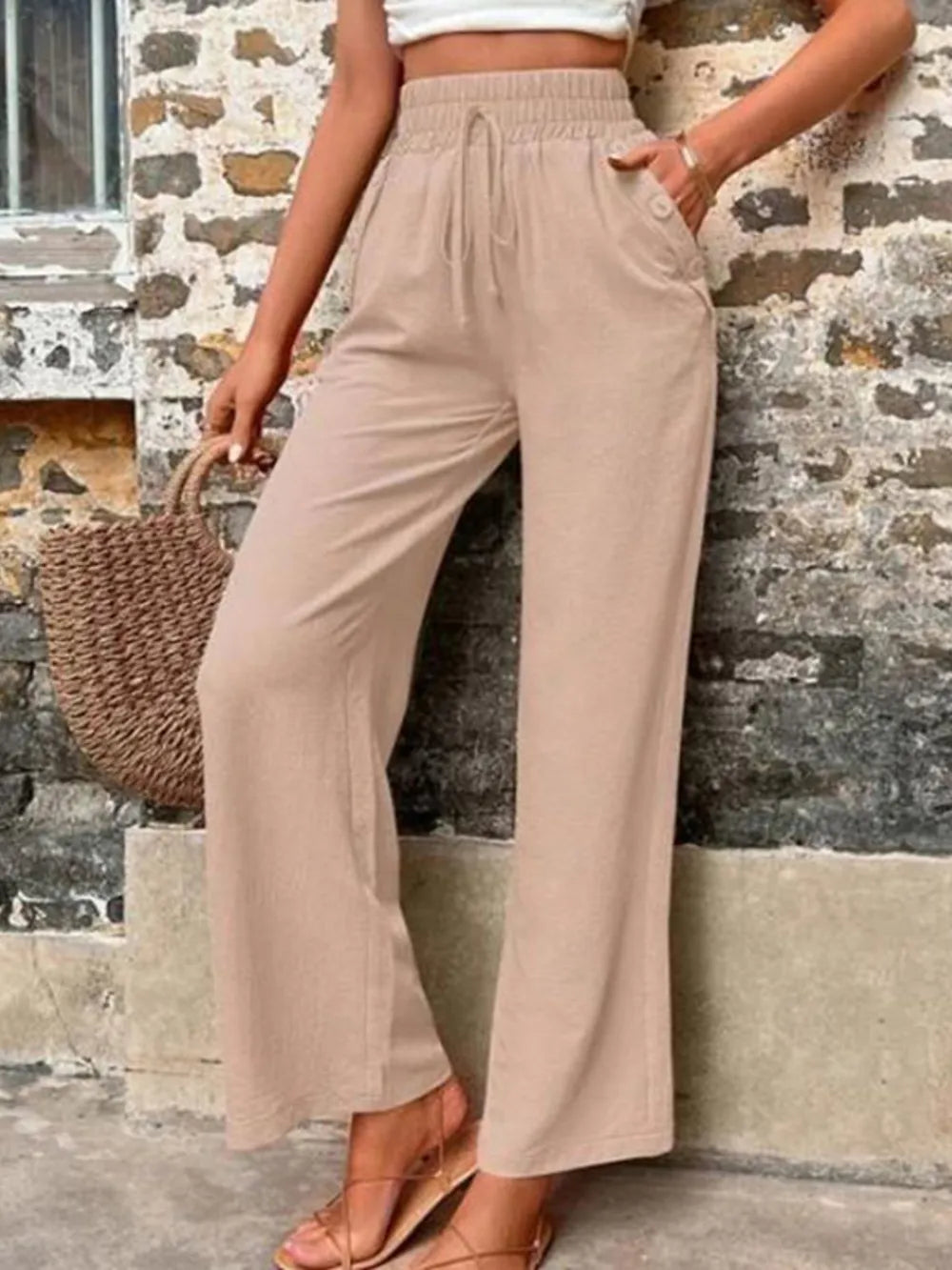 Tied High Waist Wide Leg Pants with Pockets – Trendsi | ClozArt