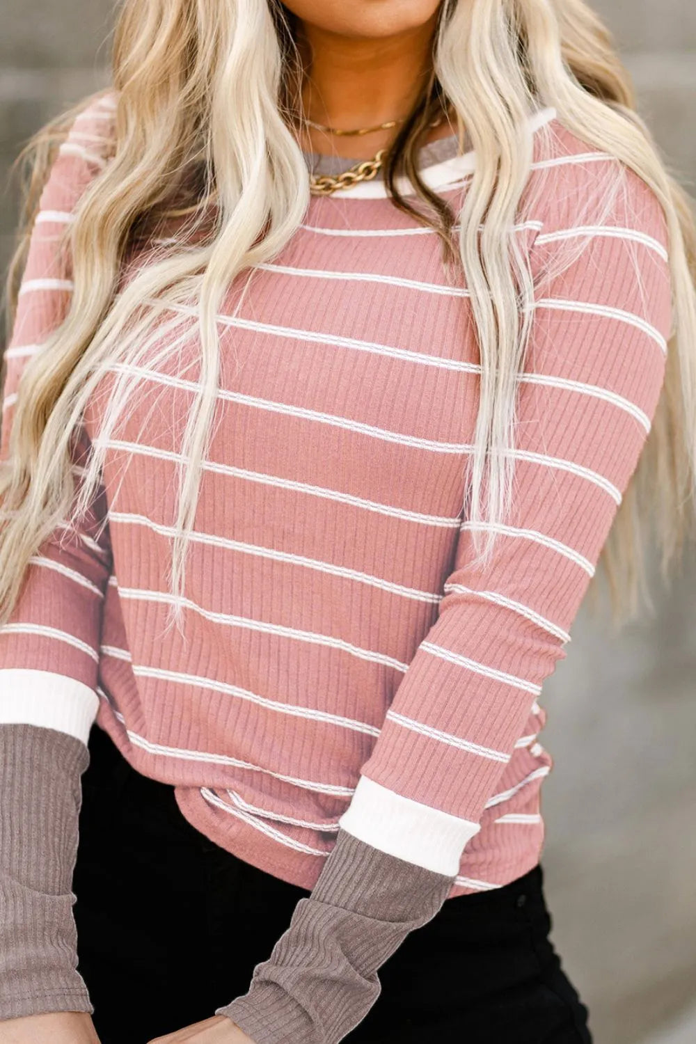Striped Round Neck Long Sleeve T-Shirt – Trendsi | ClozArt