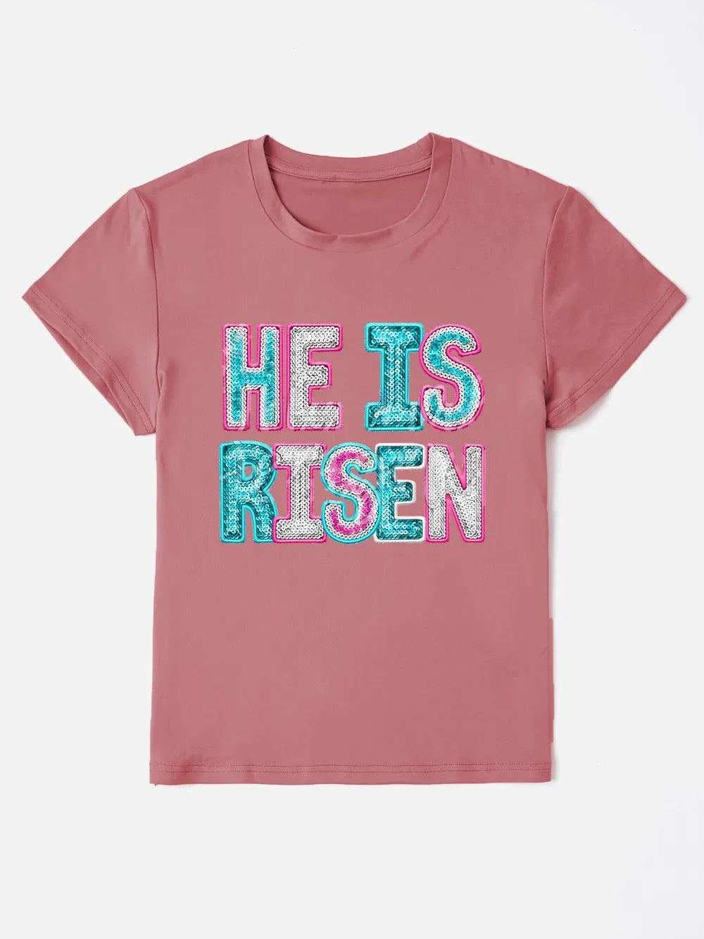 HE IS RISEN Sequin Round Neck T-Shirt – Trendsi | ClozArt