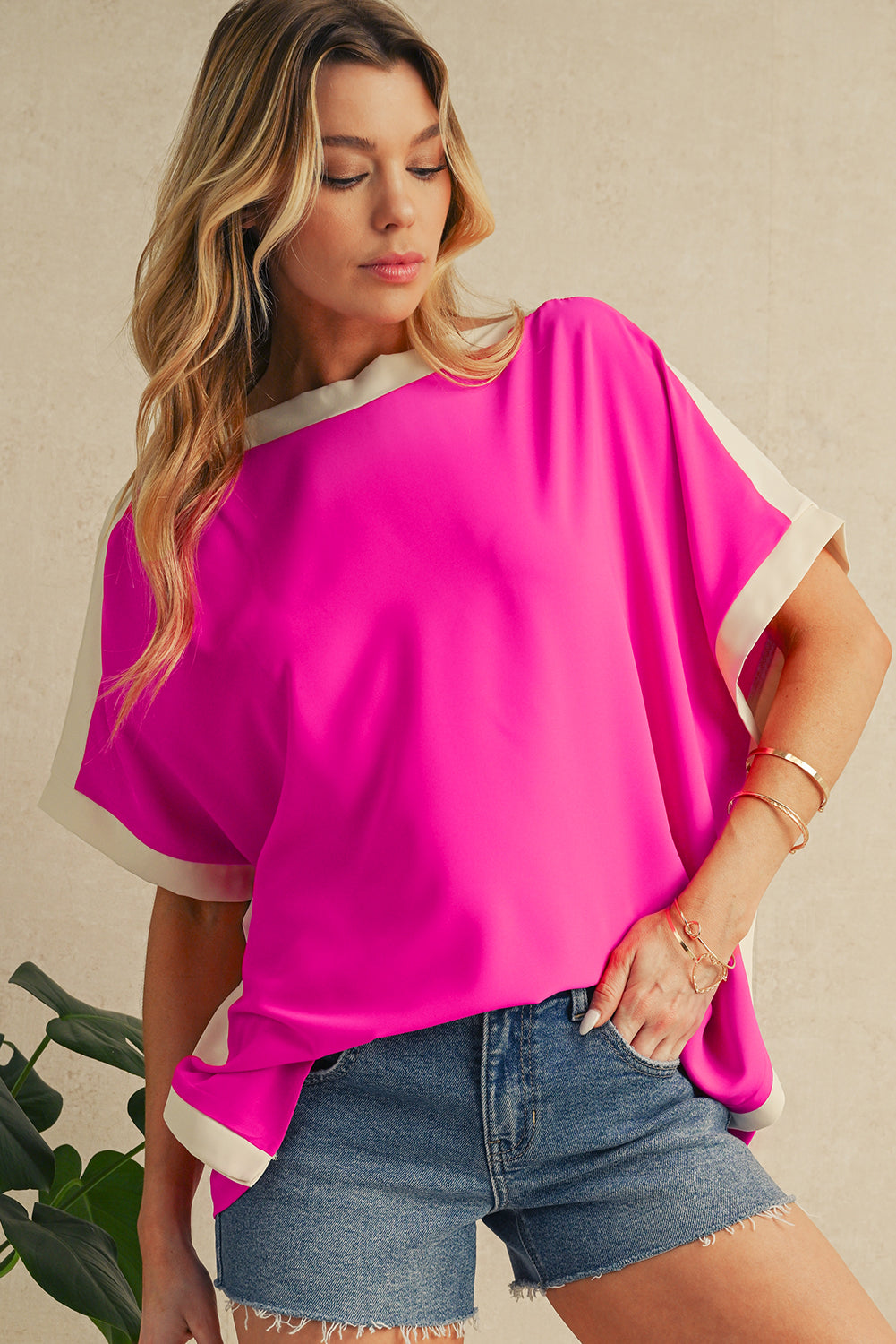 Green Colorblock Batwing Sleeve Boat Neck Blouse – Shewin | ClozArt