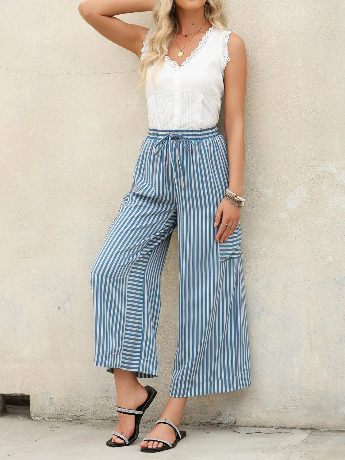 Contrast Striped Wide leg Pants – Trendsi | ClozArt