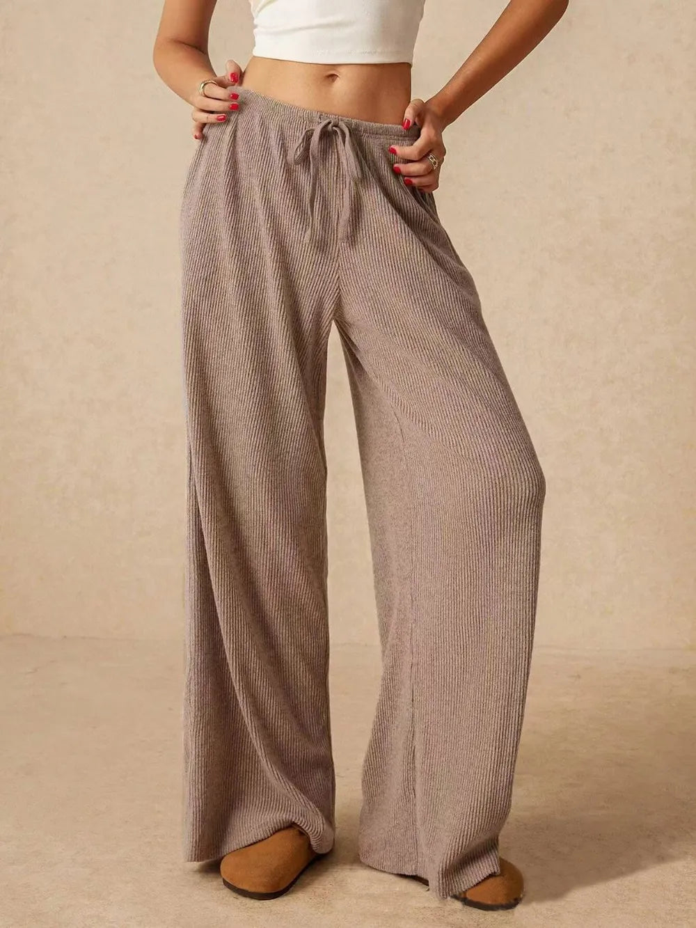 Ribbed Drawstring Wide Leg Pants – Trendsi | ClozArt