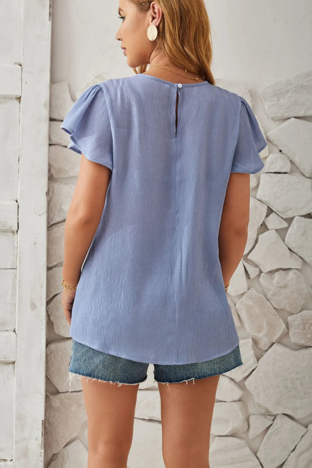 Round Neck Keyhole Cap Sleeve T-Shirt – Trendsi | ClozArt