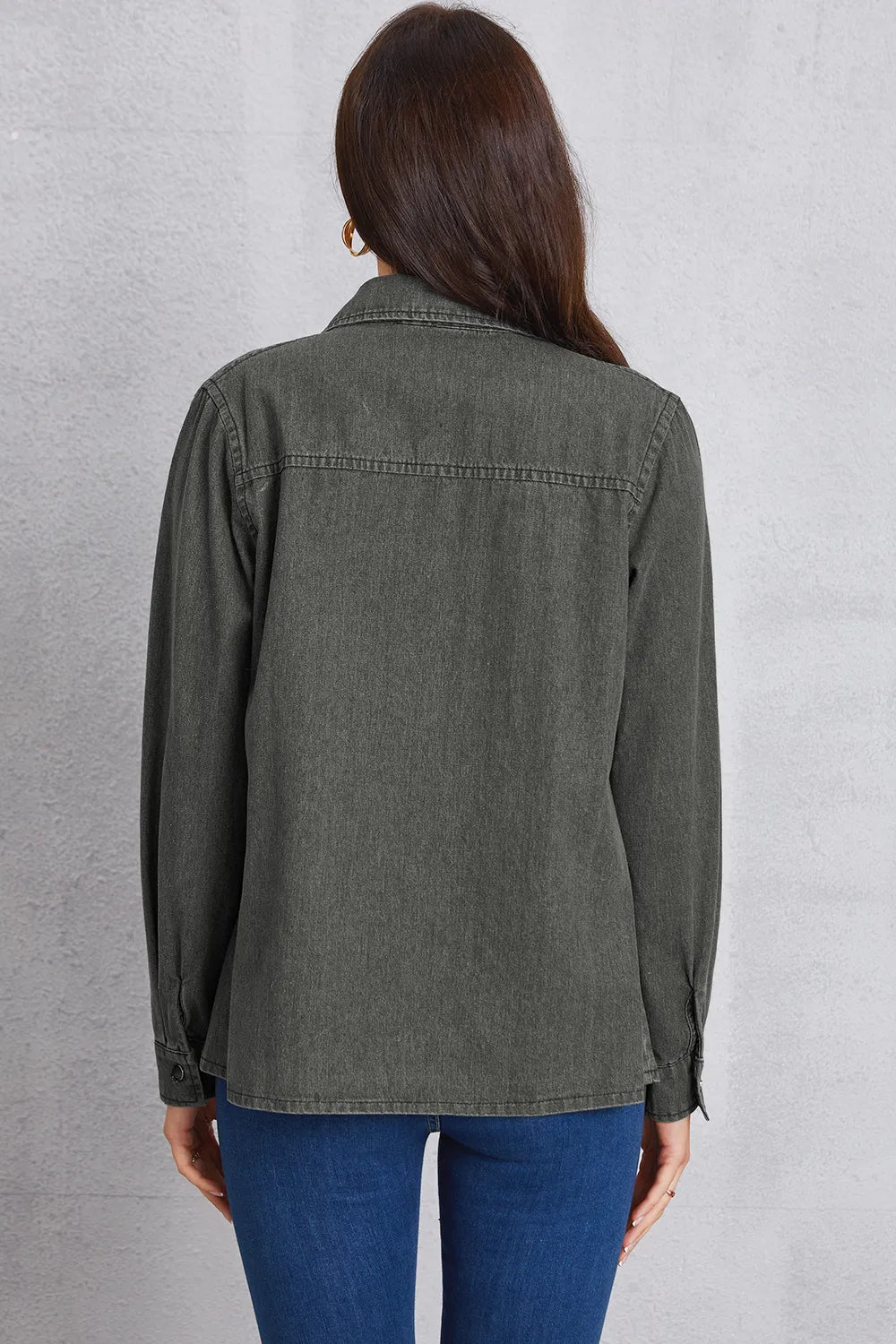 Collared Neck Button Up Denim Top – Trendsi | ClozArt