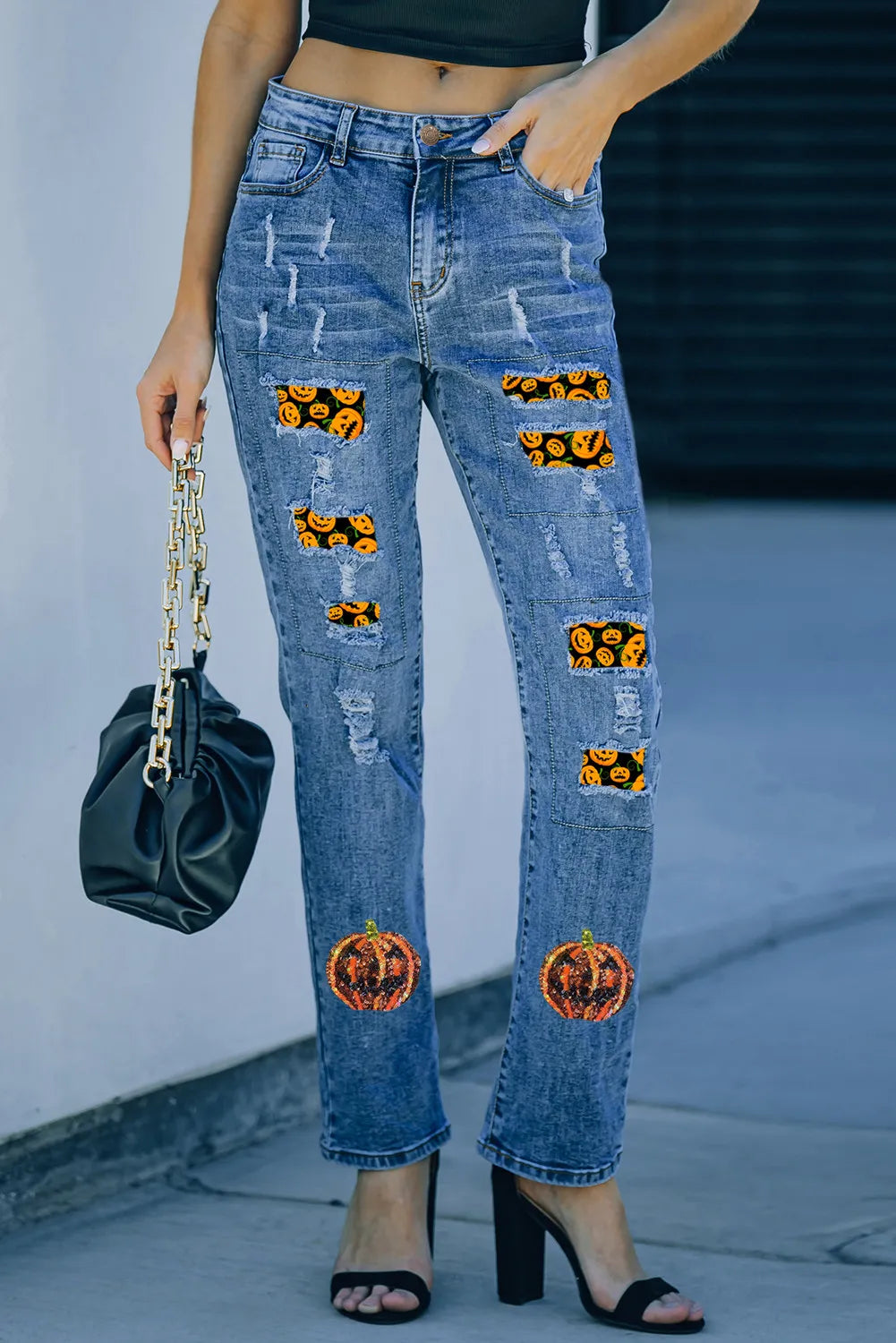 Pumpkin Distressed Straight Jeans – Trendsi | ClozArt