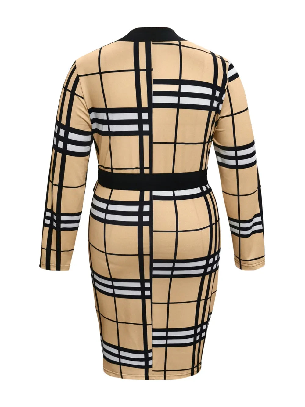 Plus Size Plaid V-Neck Long Sleeve Wrap Dress – Trendsi | ClozArt