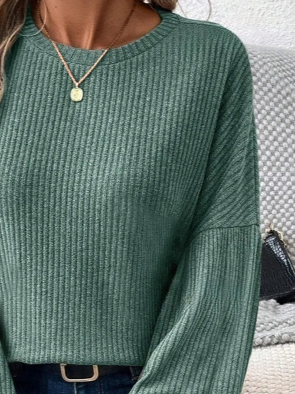 Ribbed Round Neck Lantern Sleeve T-Shirt – Trendsi | ClozArt