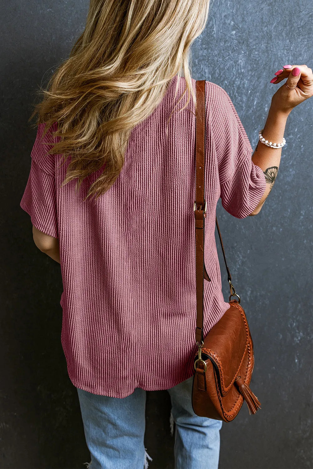 Textured V-Neck Dropped Shoulder T-Shirt – Trendsi | ClozArt
