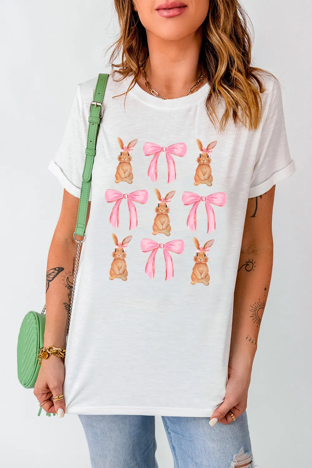 Rabbit & Bow Round Neck Short Sleeve T-Shirt – Trendsi | ClozArt