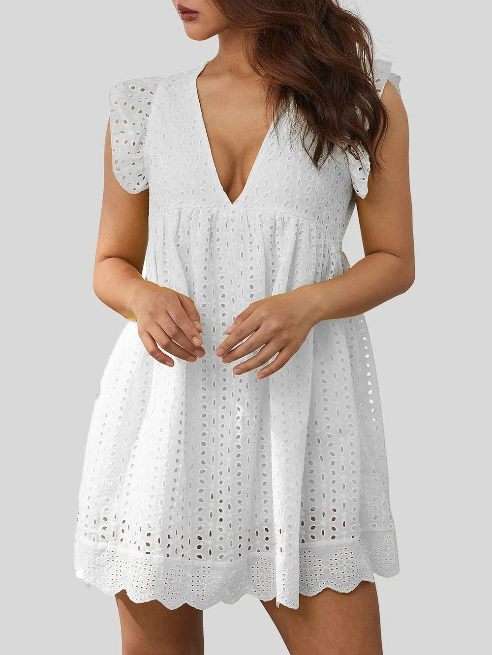 Ruffled Eyelet Cap Sleeve Mini Dress – Trendsi | ClozArt