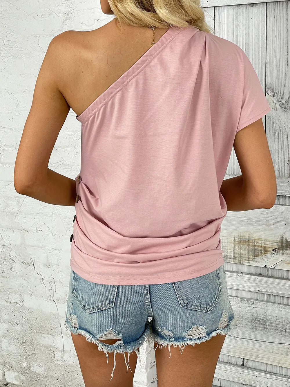 Perfee One Shoulder Short Sleeve T-Shirt – Trendsi | ClozArt