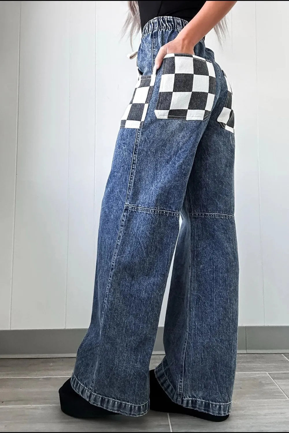 Checkered Wide Leg Jeans – Trendsi | ClozArt