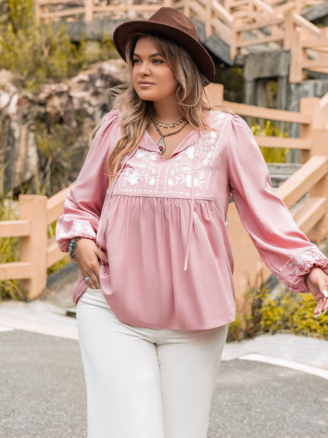 Plus Size Tie Neck Puff Sleeve Blouse – Trendsi | ClozArt