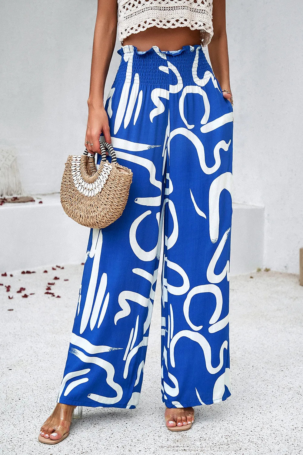 Devine Smocked Printed Wide Leg Pants with Pockets – Trendsi | ClozArt