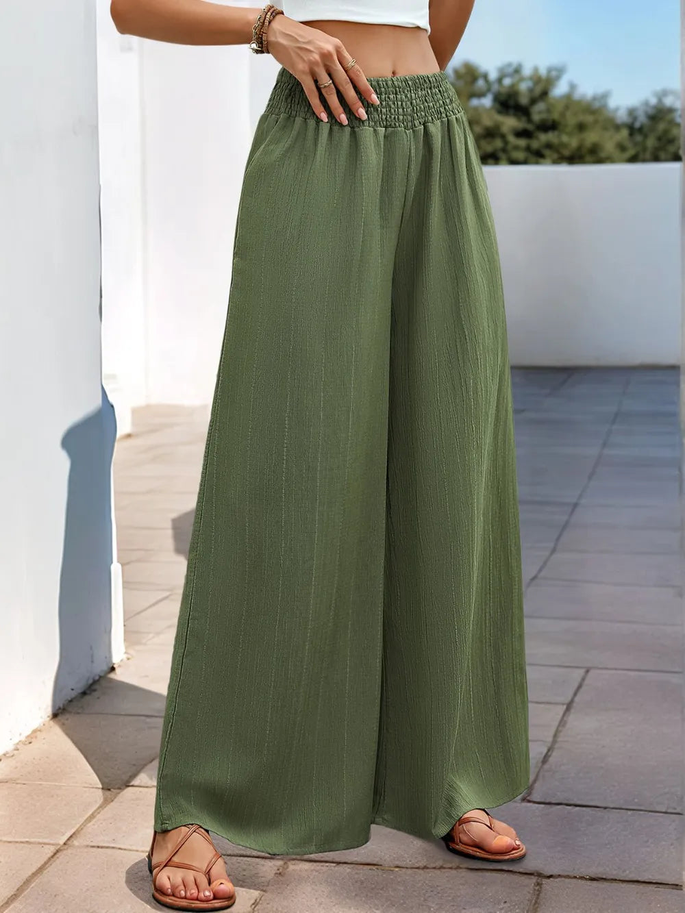 Perfee Smocked Wide Leg Pants – Trendsi | ClozArt