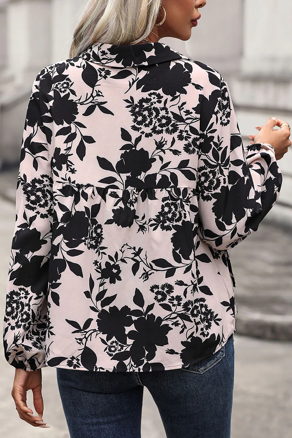 Perfee Printed Tie Neck Balloon Sleeve Blouse – Trendsi | ClozArt