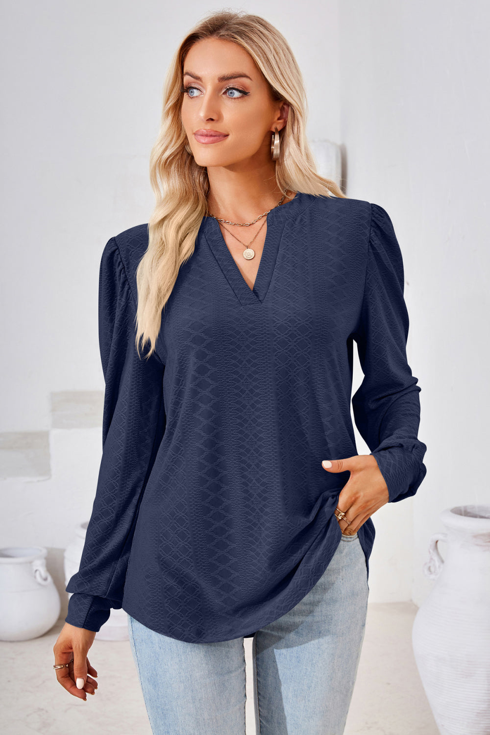 V-Neck Puff Sleeve Blouse – Trendsi | ClozArt