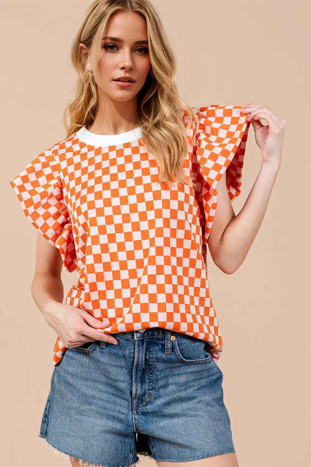 Oh Checkered Round Neck Puff Sleeve Blouse – Trendsi | ClozArt