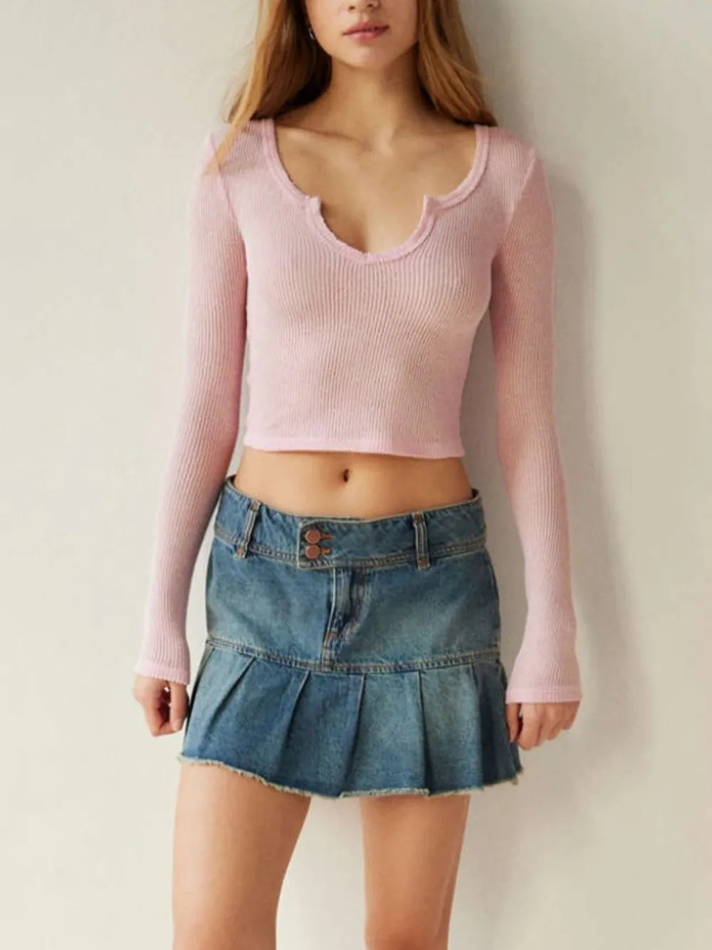 Notched Long Sleeve T-Shirt – Trendsi | ClozArt
