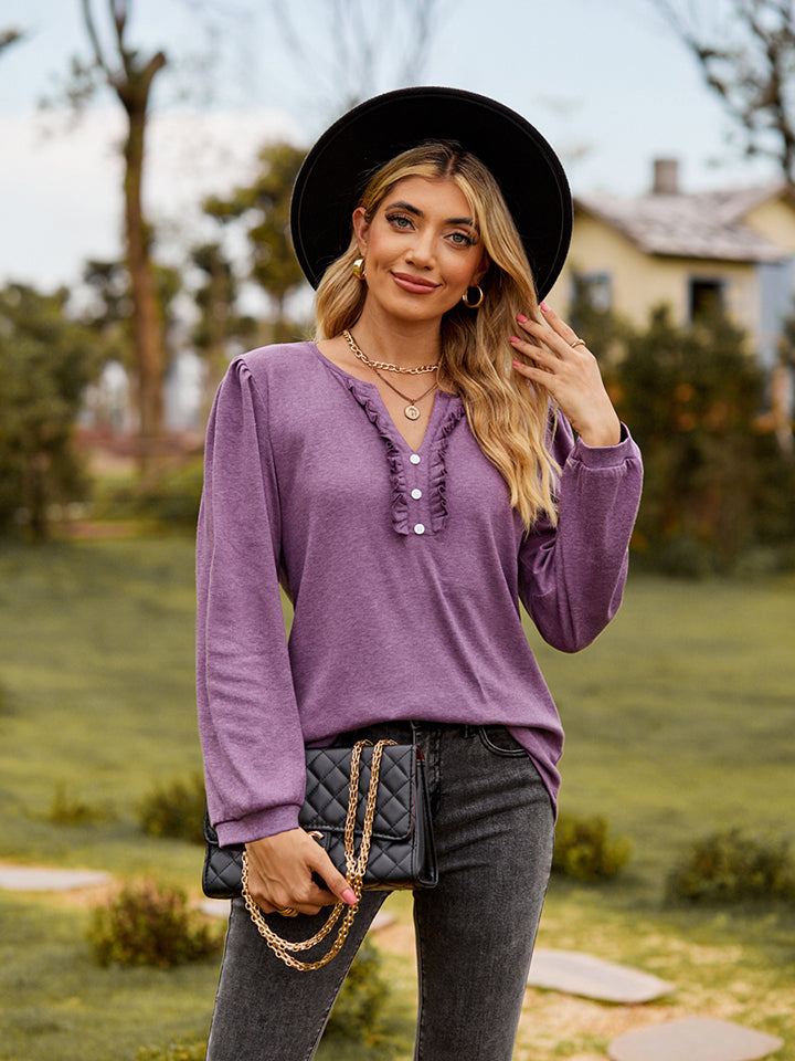 Puff Sleeve Ruffle Trim Blouse – Trendsi | ClozArt