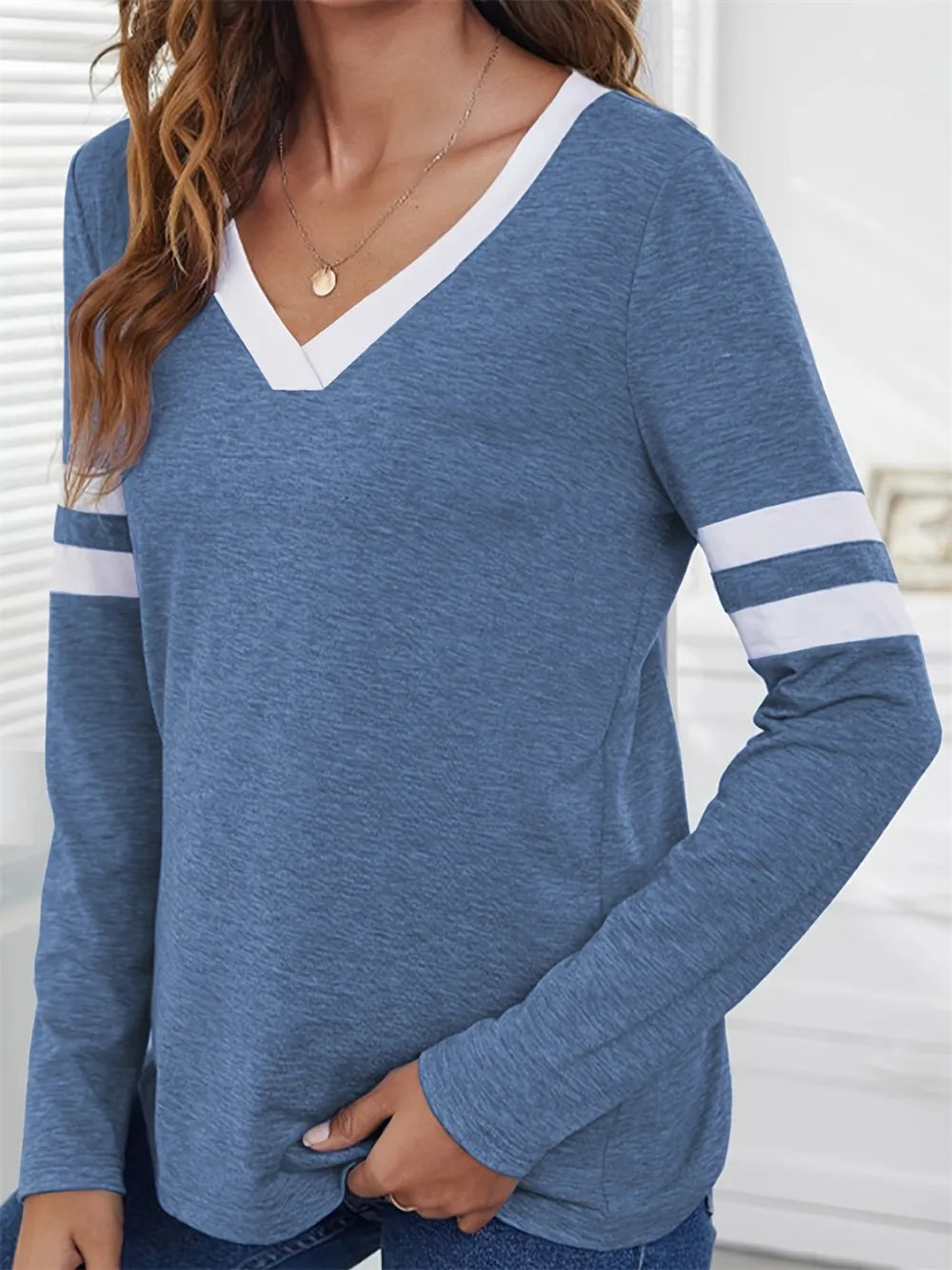 Heathered V-Neck Long Sleeve T-Shirt – Trendsi | ClozArt