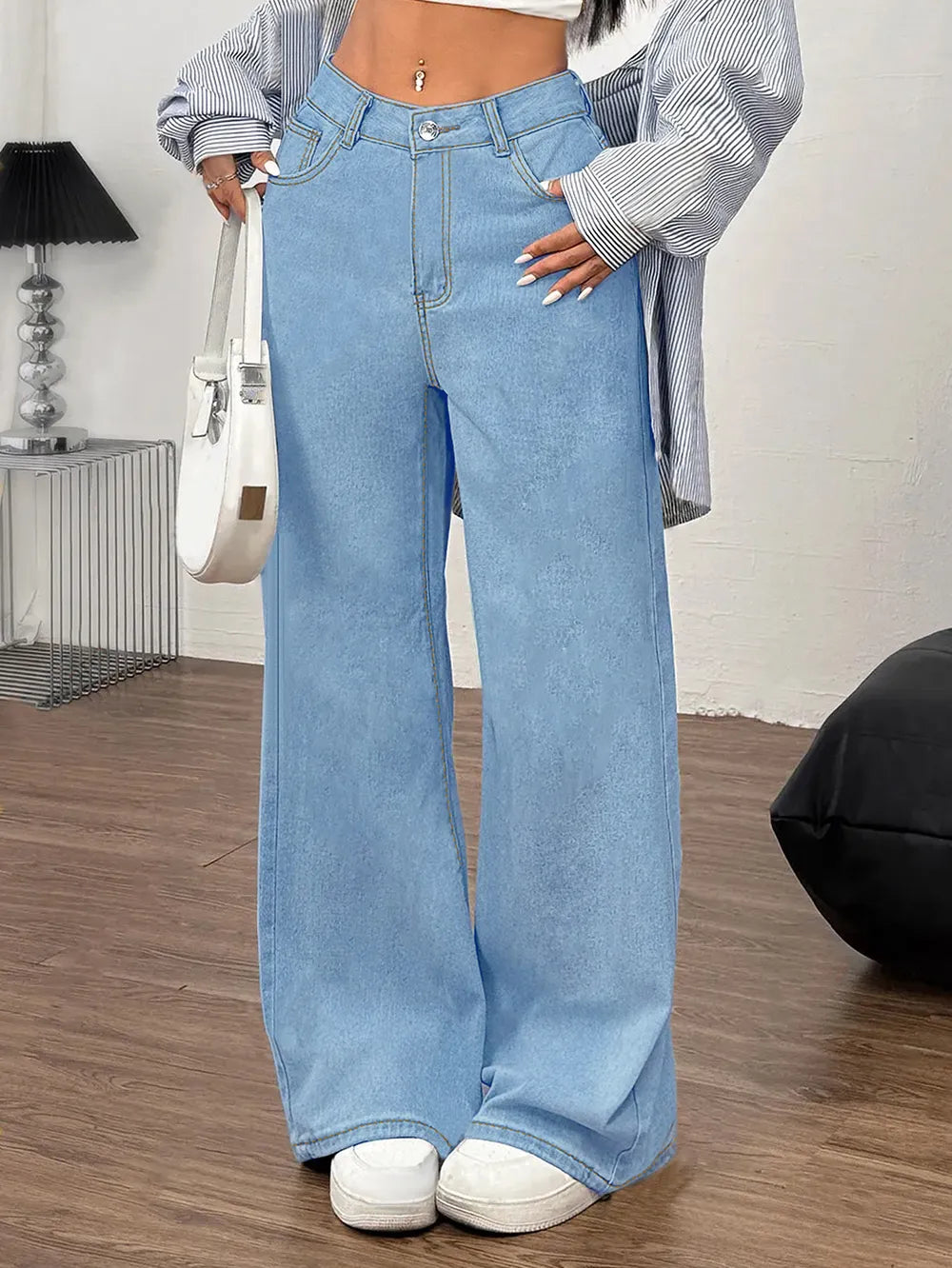 Embroidered Bow Back Wide Leg Jeans – Trendsi | ClozArt