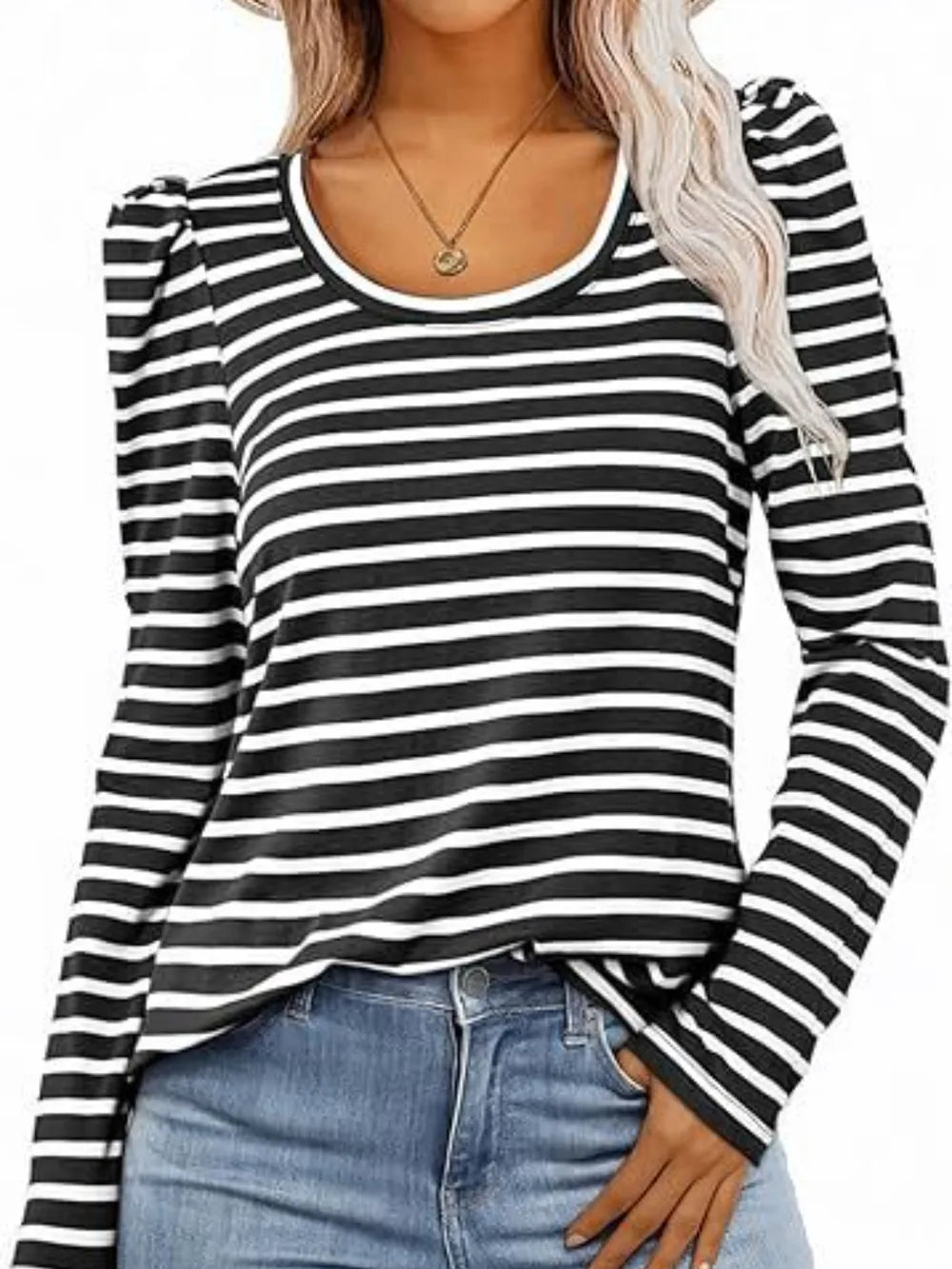 Striped Round Neck Long Sleeve T-Shirt – Trendsi | ClozArt