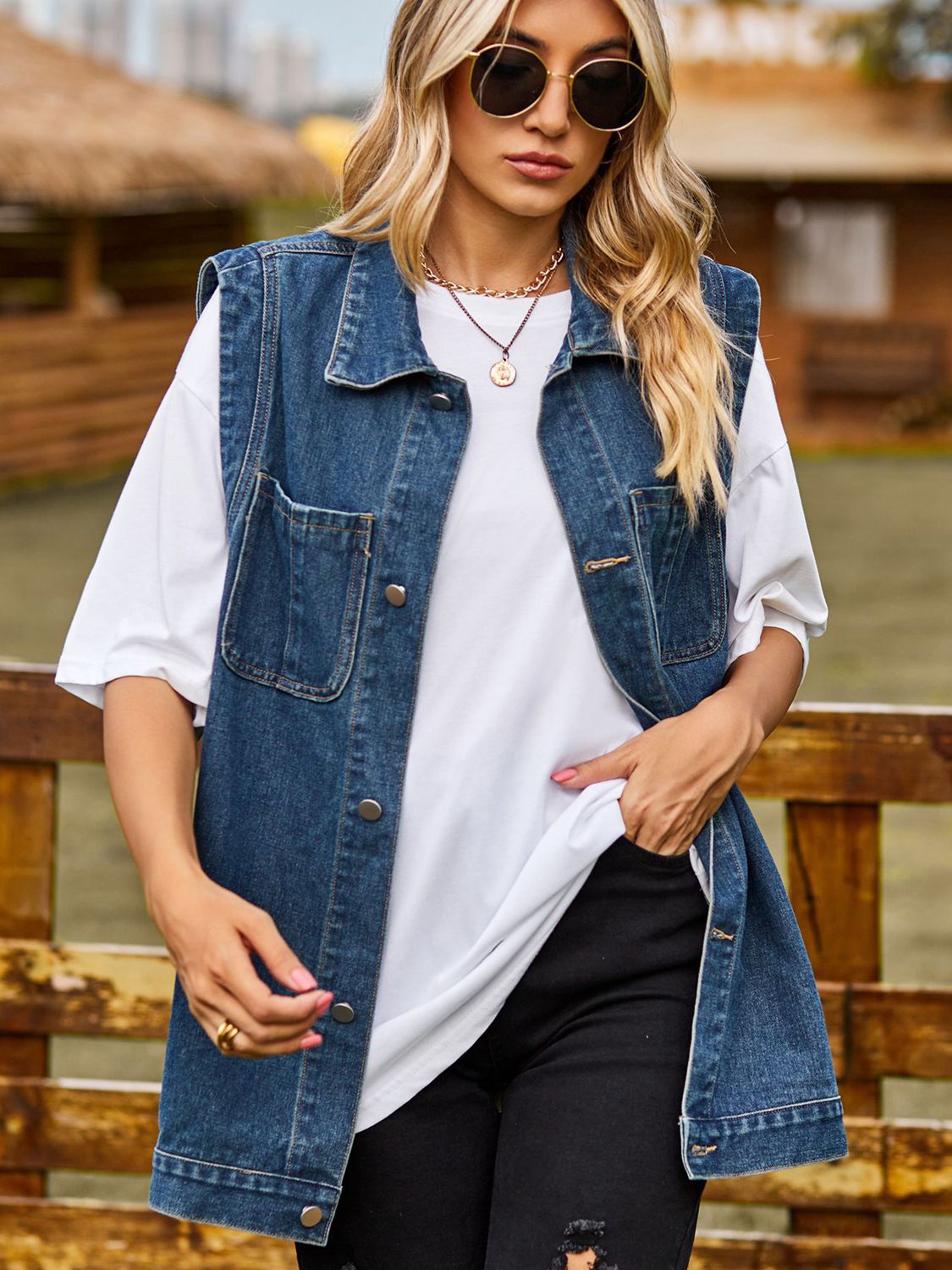 Button Down Denim Vest – Trendsi | ClozArt