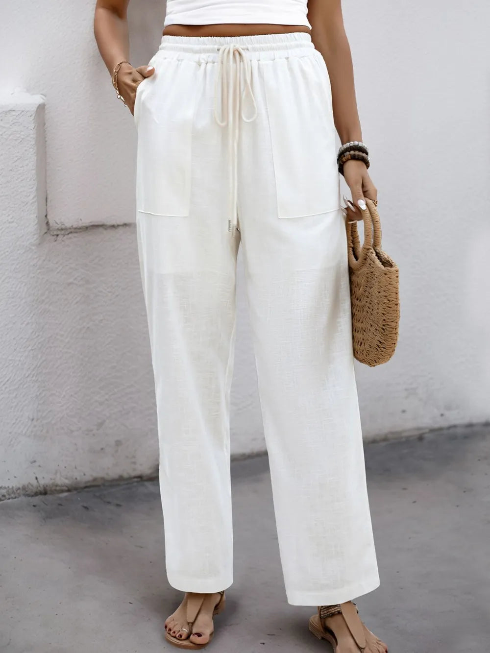 Perfee Drawstring Wide Straight Pants – Trendsi | ClozArt